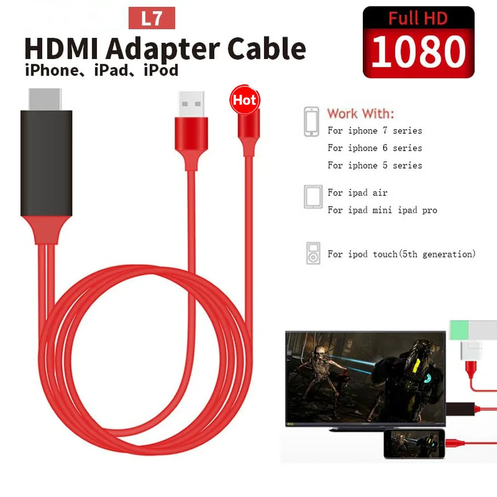 Кабель HDMI 2 м для iPhone X 8 plus 7 Plus 6 6s 5 детской адаптер кабеля HDTV TV HD1080P HDMI|SmartTV-стики и