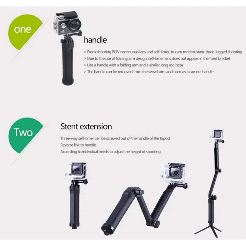 3 Way Grip Waterproof Monopod Selfie Stick Sports Camera Tripod Bracket Foldable Stand For Gopro Hero 5 6 4 for Xiaomi yi 4K