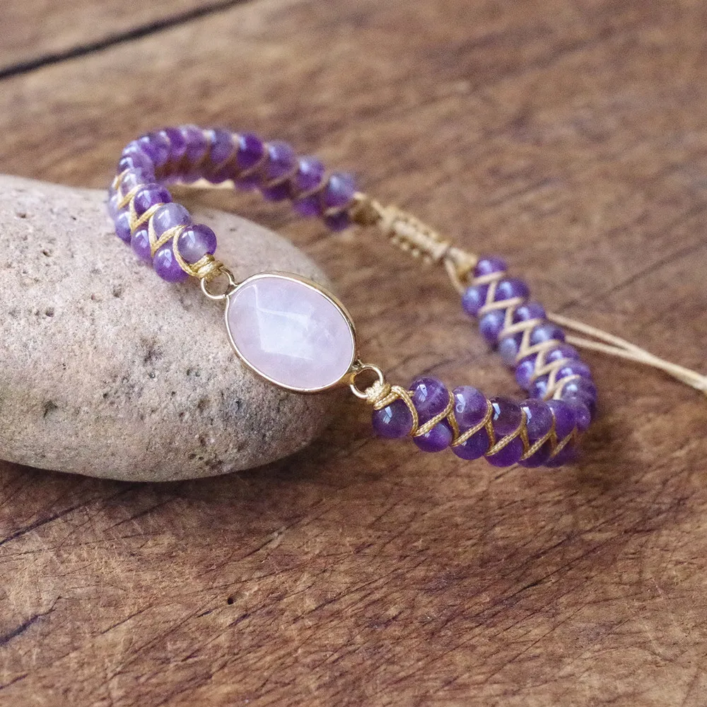 

Amethyst Crystal String Braided Yoga Chakra Bracelet & Bangle Handmade DIY Jewelry Bohemia Charm Warp Bracelet for Women Men