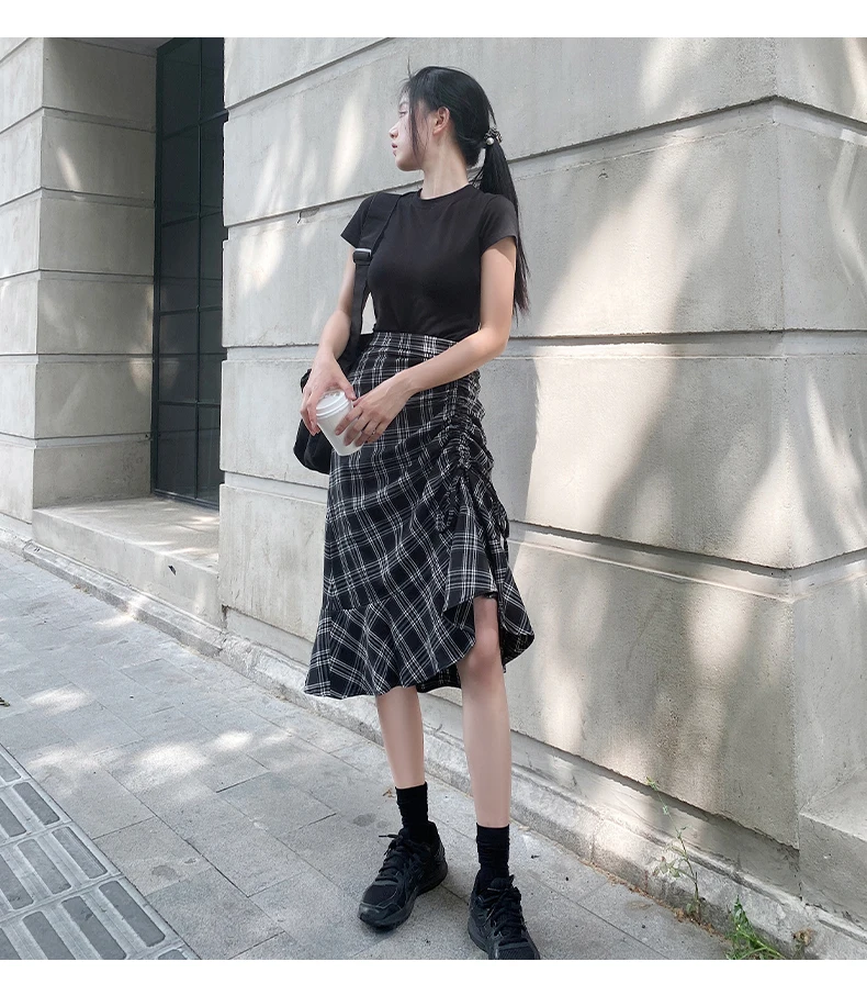 Новинка высокое качество клетчатая юбка с рыбим хвостом Женская весенне-осенняя