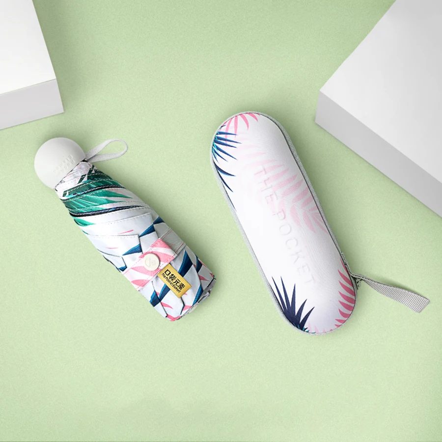 Летний зонтик мини карманный лист анти-УФ девочка белый милый прозрачный