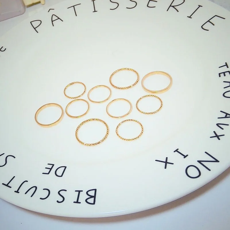 

10 Pcs/bag New Ring Set Simple Personality Ten Piece Set Ring Fine Finger Ring Joint Ring Index Finger Ornaments Women's Jewelry