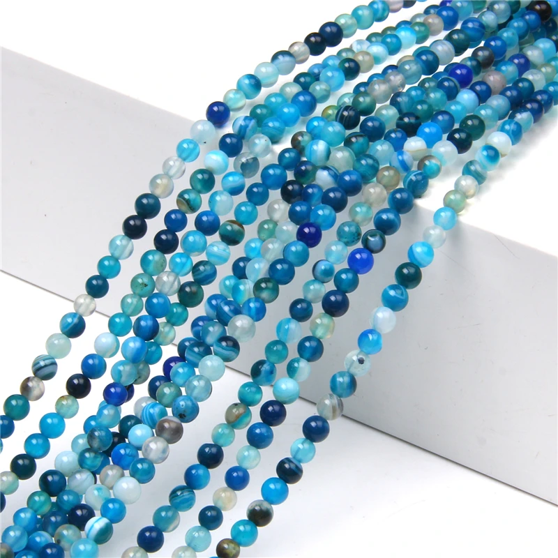 

Natural 4mm blue striped agates beads loose round bulk agat gem stone bead for beadwork finding jewelry making small stone bead