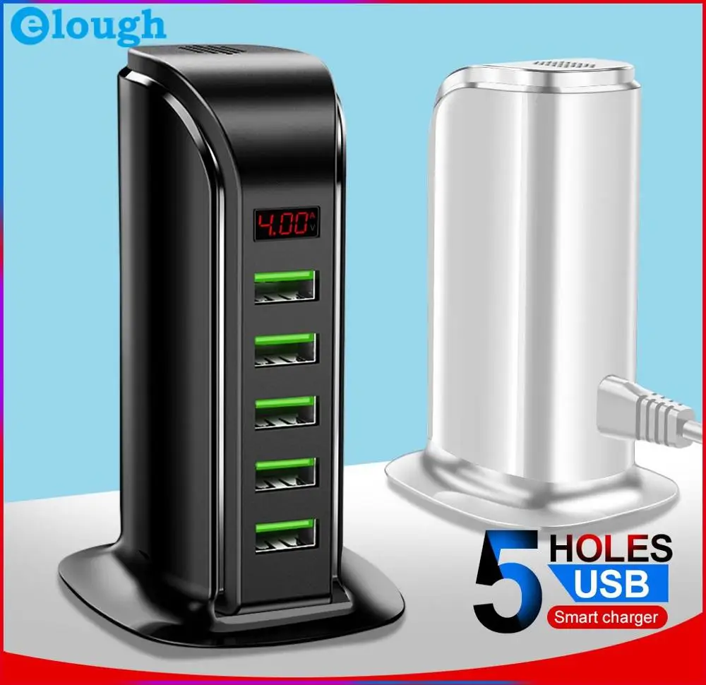 Elough 5 портов USB зарядное устройство концентратор светодиодный дисплей мульти док