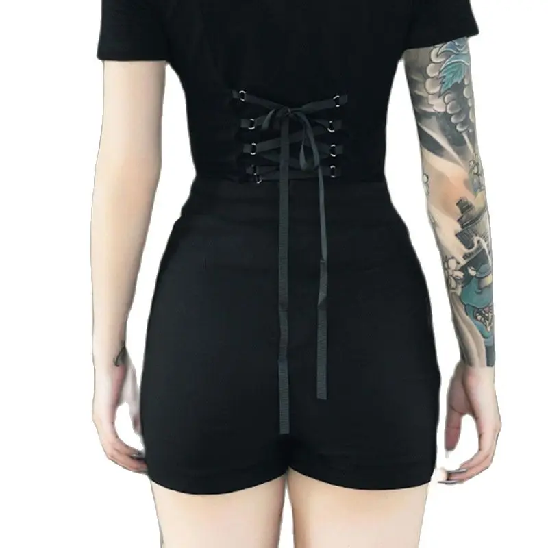 Шорты женские черные с завышенной талией в готическом стиле | Женская одежда