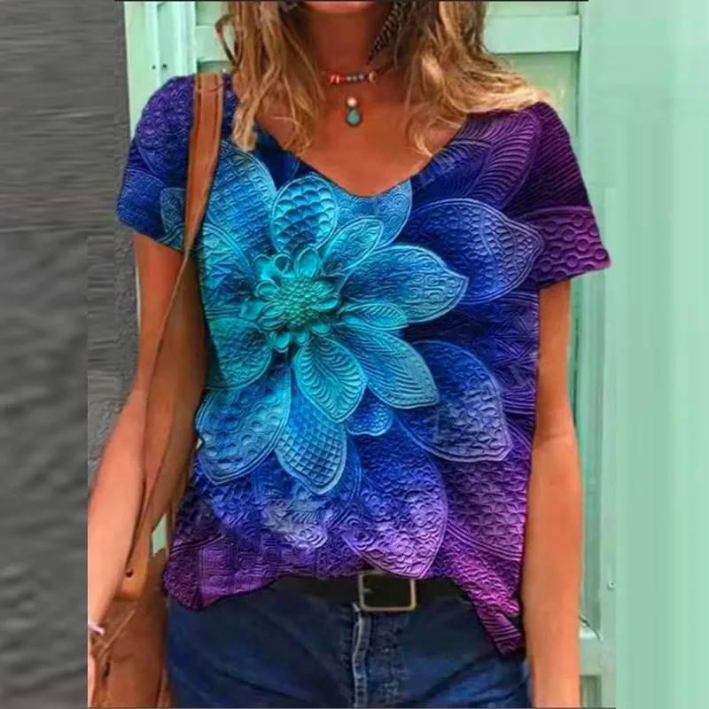 

New Women's Summer Printed T Shirt Ladies Fashion Casual Round Neck Plus Size Female Short Sleeve Tops S-3XL