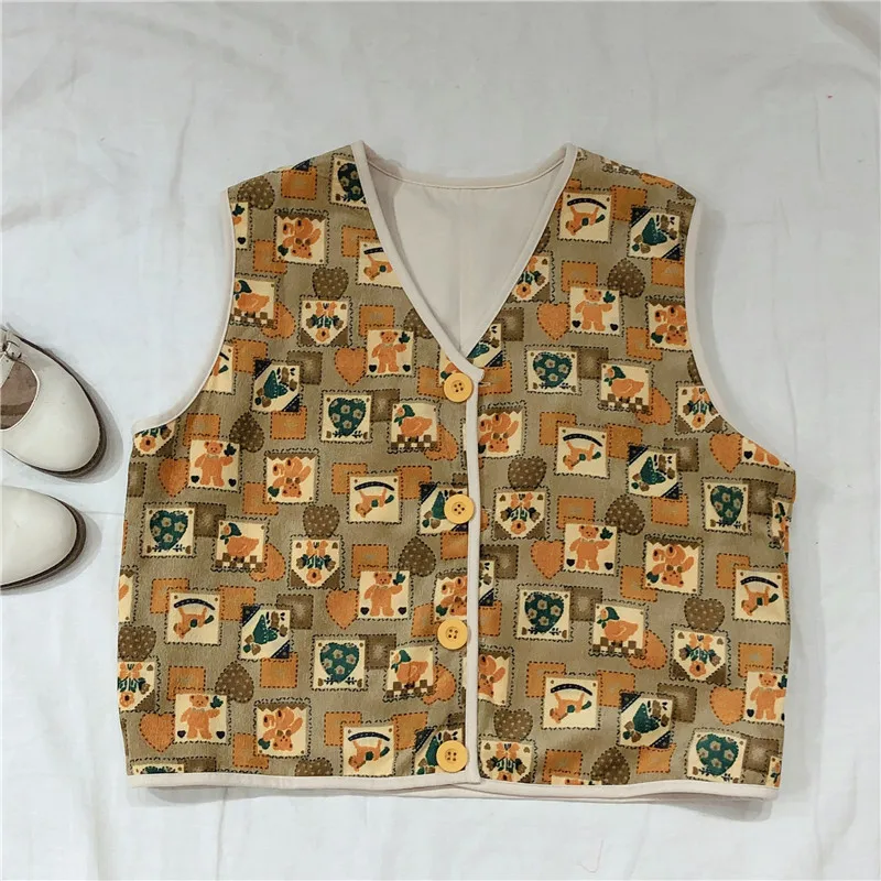 

Spring Summer Japanese Soft Sister Vitality Girl V-neck Vest Overcoat VIntage Wear on Both Sides Sleeveless Cardigan Women
