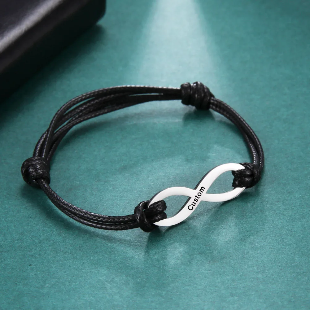 Cazador Custom Name Date Bracelet Stainless Steel Infinity Charm Bracelet Rope Couple Bracelets Men Women Personalized Jewelry