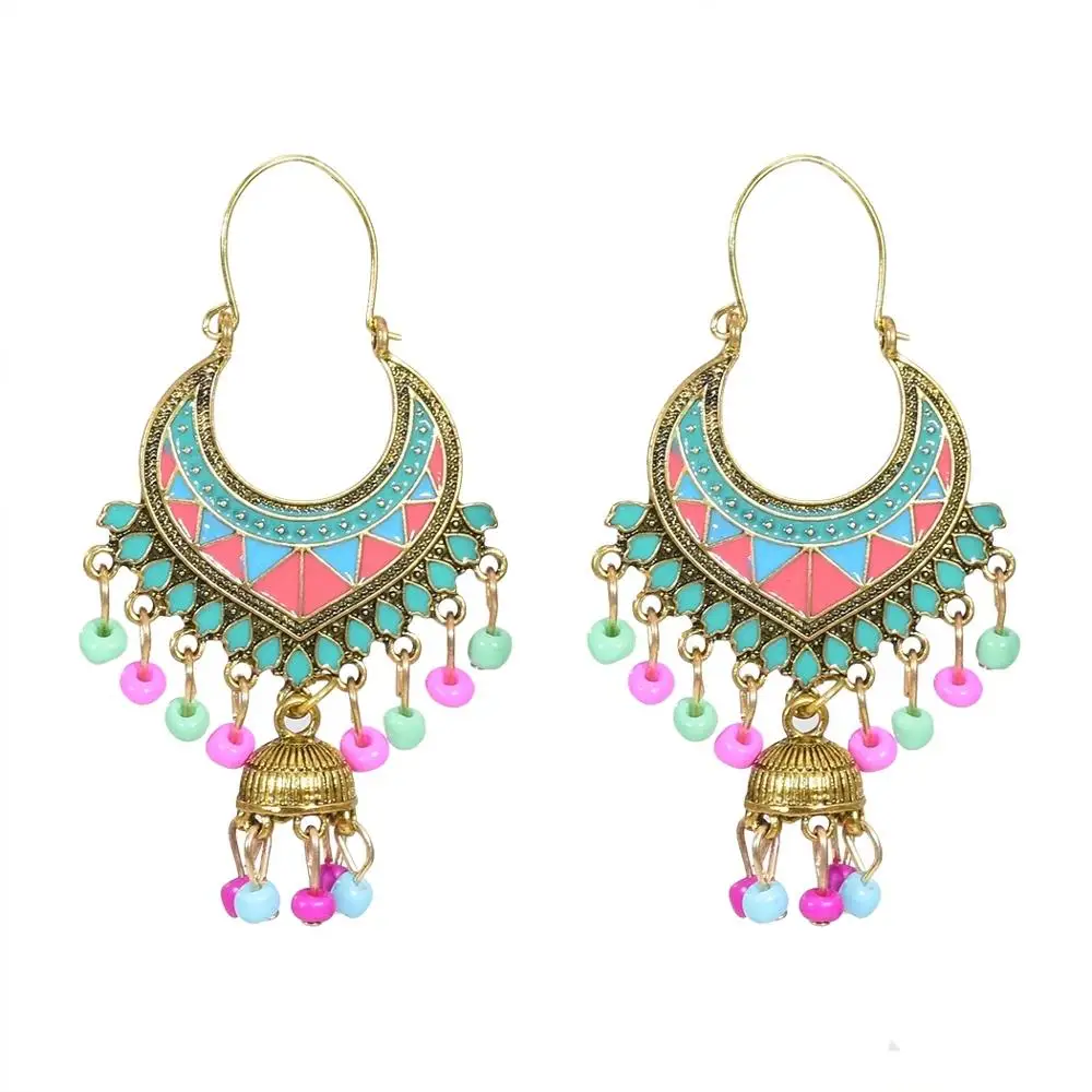 

Indian Jhumka Earrings for Women Boho Resin Beaded Bells Tassel Statement Earring Bridal Wedding oorbellen Party Charm Jewelry