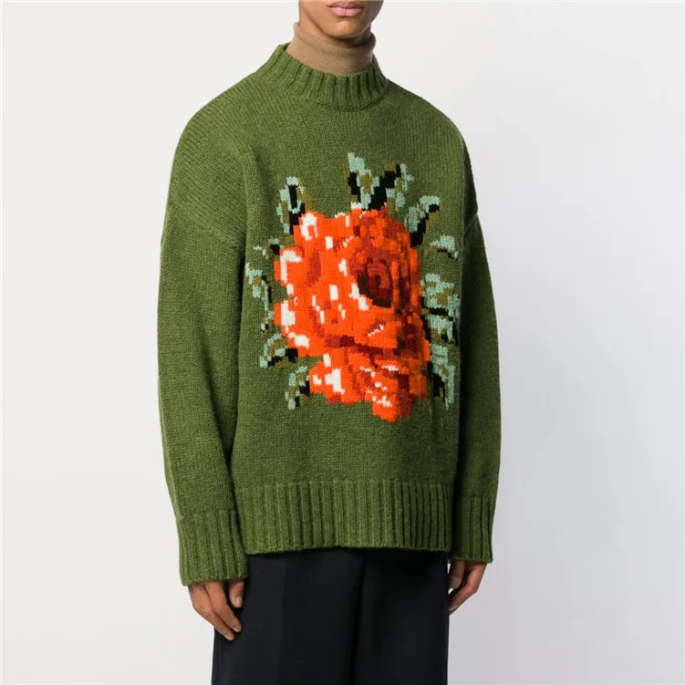 Женский свитер оверсайз Осенний жаккардовый свободный джемпер с цветочным