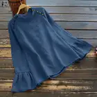 Блузка ZANZEA женская льняная с длинным рукавом, повседневный кафтан, рубашка на пуговицах, однотонный топ, хлопковая туника, осень 2021