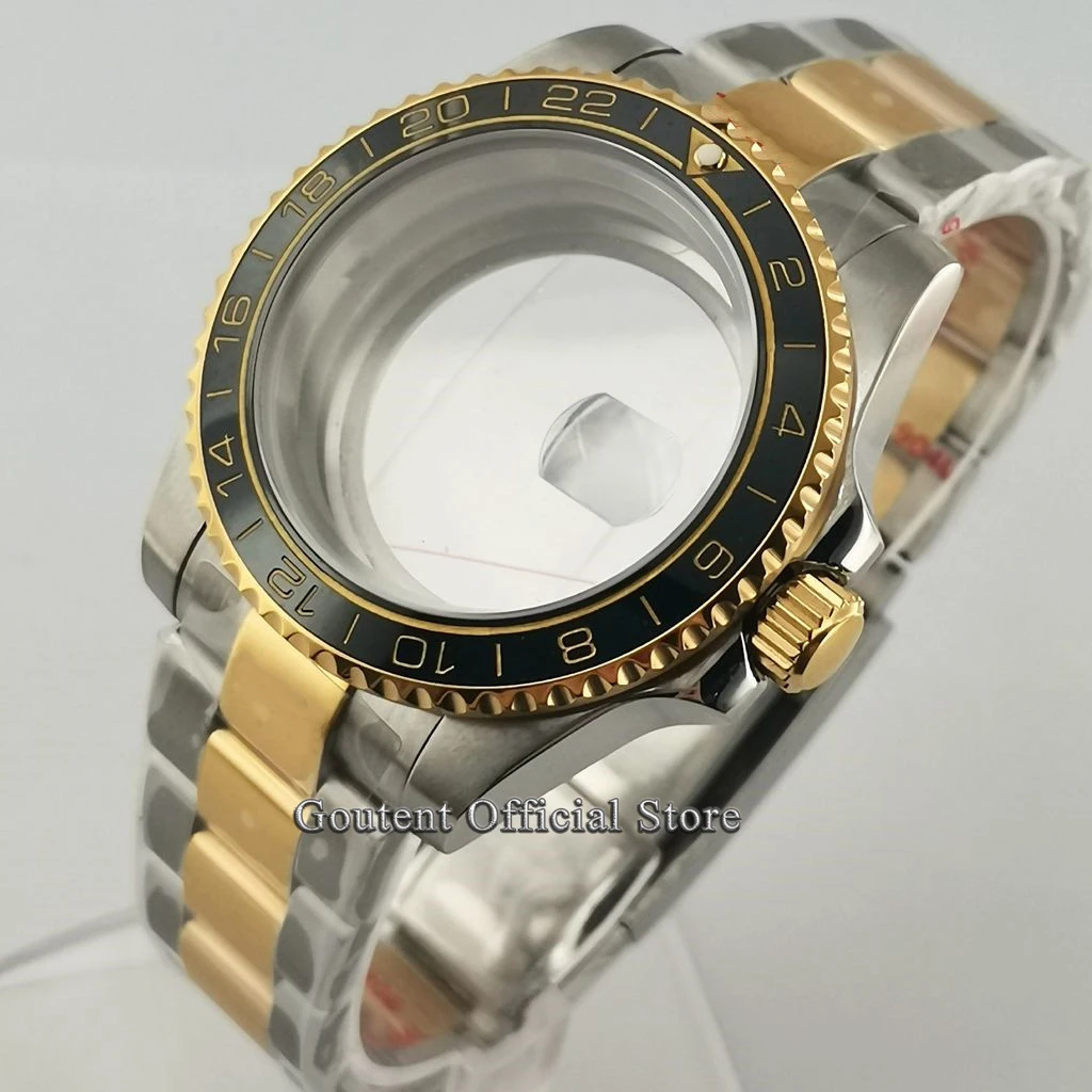 

40mm Silver Gold Watch Case + Black Ceramics Bezel Fit For NH35 NH36 ETA 2836,Miyota 8215 821A,DG2813 3804 Movement NH35A Case