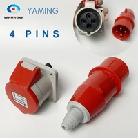 4 pins plug and socket 16amp 3pe splash proof cable protected industrial red connector male and female