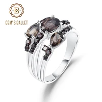 gems ballet real 925 sterling silver classic gemstone band ring 1 62ct natural smoky quartz stone rings for women fine jewelry