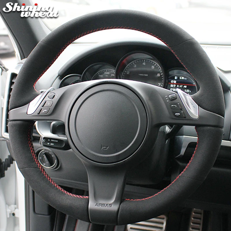 Черный Alcantara чехол рулевого колеса автомобиля для Porsche Cayenne 2010-2014 Panamera Cayman 2010-2016 911