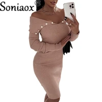 autumn women knitted sweater dress v neck buttoned long sleeve knitted slim bodycon mini dress sweater ladies sexy party dresses