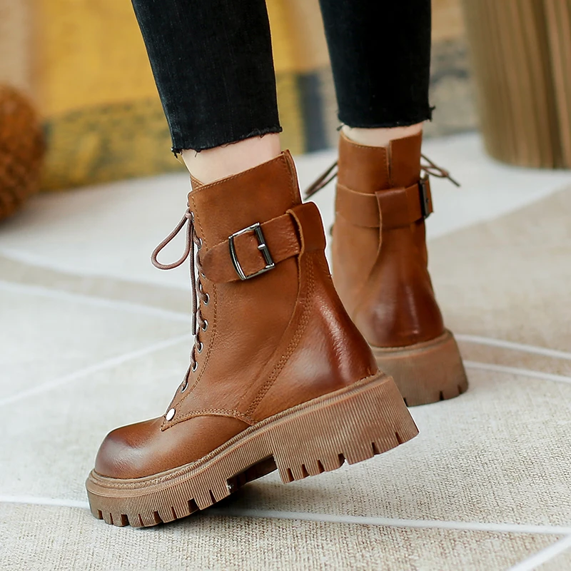 spesifikasi Sepatu Bot Musim Dingin Wanita Kulit Asli 2021 Baru Bersol Tebal Wol Hangat Wanita Sepatu Bot Pendek Tabung Tebal Tumit Martin Sepatu Wanita