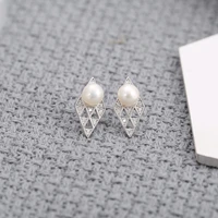 s925 niche earrings personality sterling silver earrings accessories female diamond hollow pearl earrings