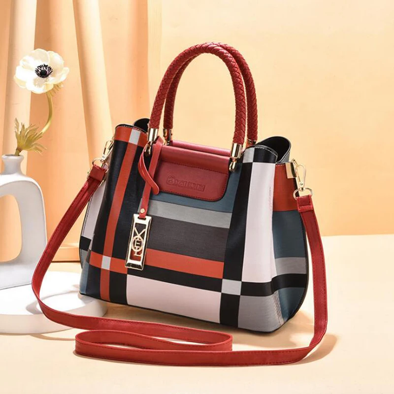 

Women's Handbag Geometric Lattice 2021 Summer New Trend Shoulder Bags High Capacity Bucket Crossbody Bag Female Shopper Purse