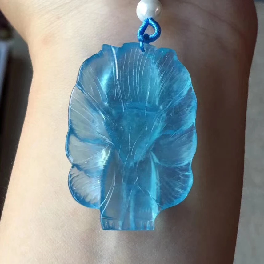 Подлинная Подвеска из натурального голубого ледяного аквамарина 42x28x6 мм
