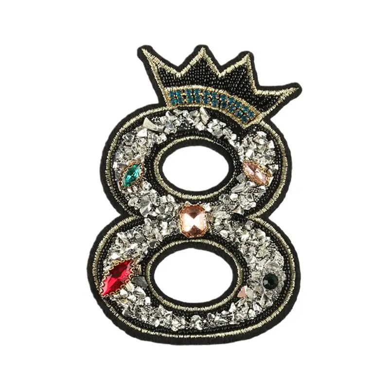 0-9 цифры патч Стразы бисером Корона шитье/Железо на аппликация значок DIY Декор |