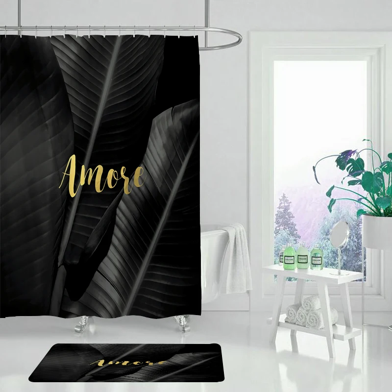 Черная занавеска для душа с растением набор душевых занавесок ванной комнаты