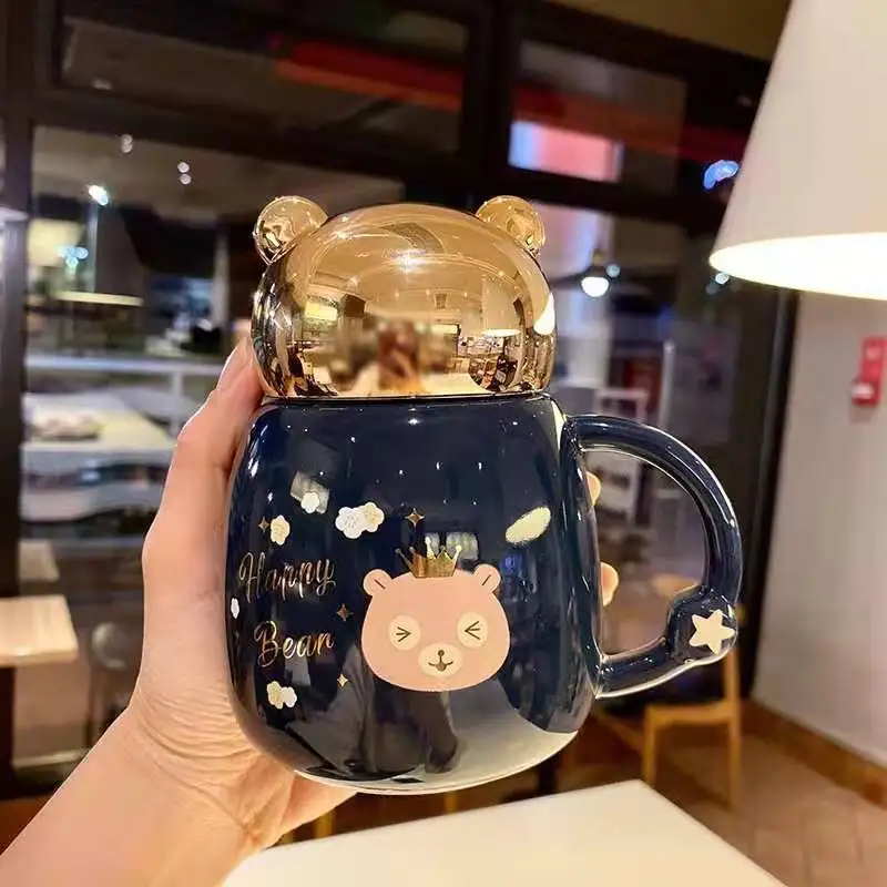 

Cute Bear Ceramic Cup Creative Cartoon Children's Mug with Cover Student Gift Big Belly Cup Cute Cup Wedding with Hand Gift Girl