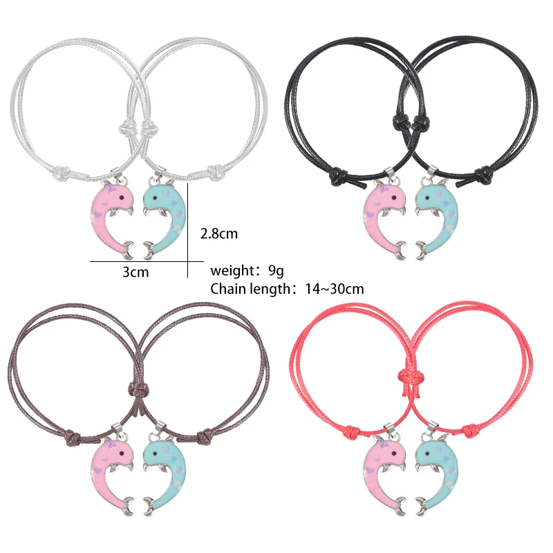 2 Pieces / Set Of Good Friends Series Fashion Ladies Bracelet Blue Pink Animal Dolphin Alloy Pendant Couple Jewelry Simple Gift | Украшения