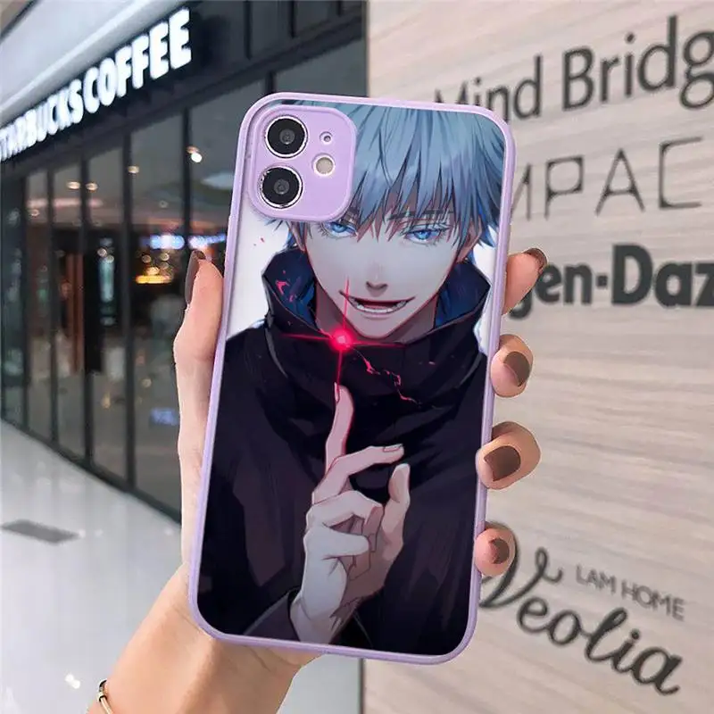 

Cartoon Anime Jujutsu Kaisen Phone Cases Matte transparent For Purple iPhone 12 Mini 11 Pro XR XS Max 7 8 Plus X Back Cover