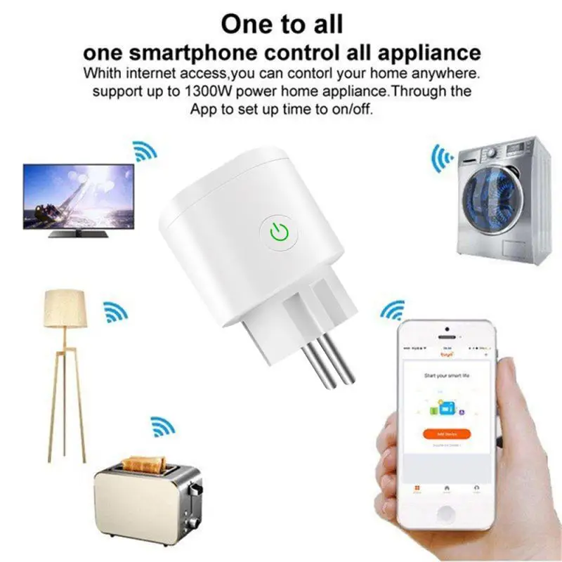 

Tuya Zigbee EU Plug WIFI Wireless Remote Socket Smart Timer Plug Voice Control Home Fire Retardant PC Smart Power Socket