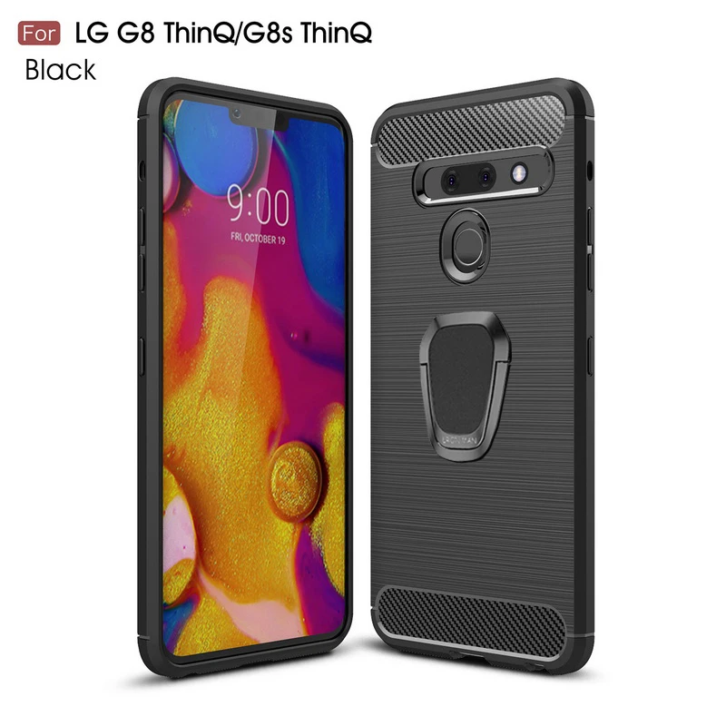 Черный Для LG Q7 Q6 V30 плюс G6 Pro W10 30 Q7 K8 K10 Stylo 5 K40 V40 V50 G8 G8s ThinQ Q Stylus Plus с кольцом-держателем из углеродного волокна Чехол - Цвет: Черный