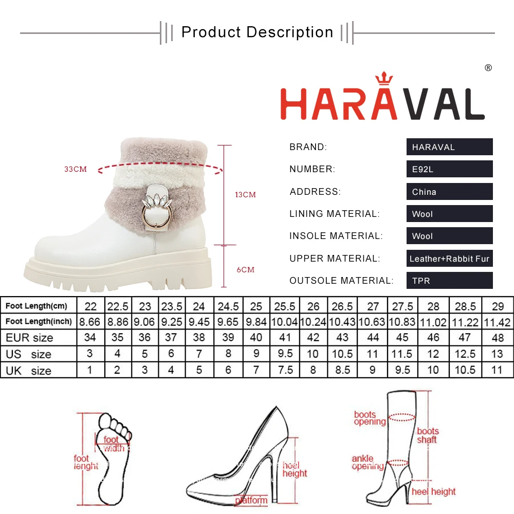 

HARAVAL women snow boots winter warm boots with wool lining women shoes platform zipper boots free shipping comfortable E92L