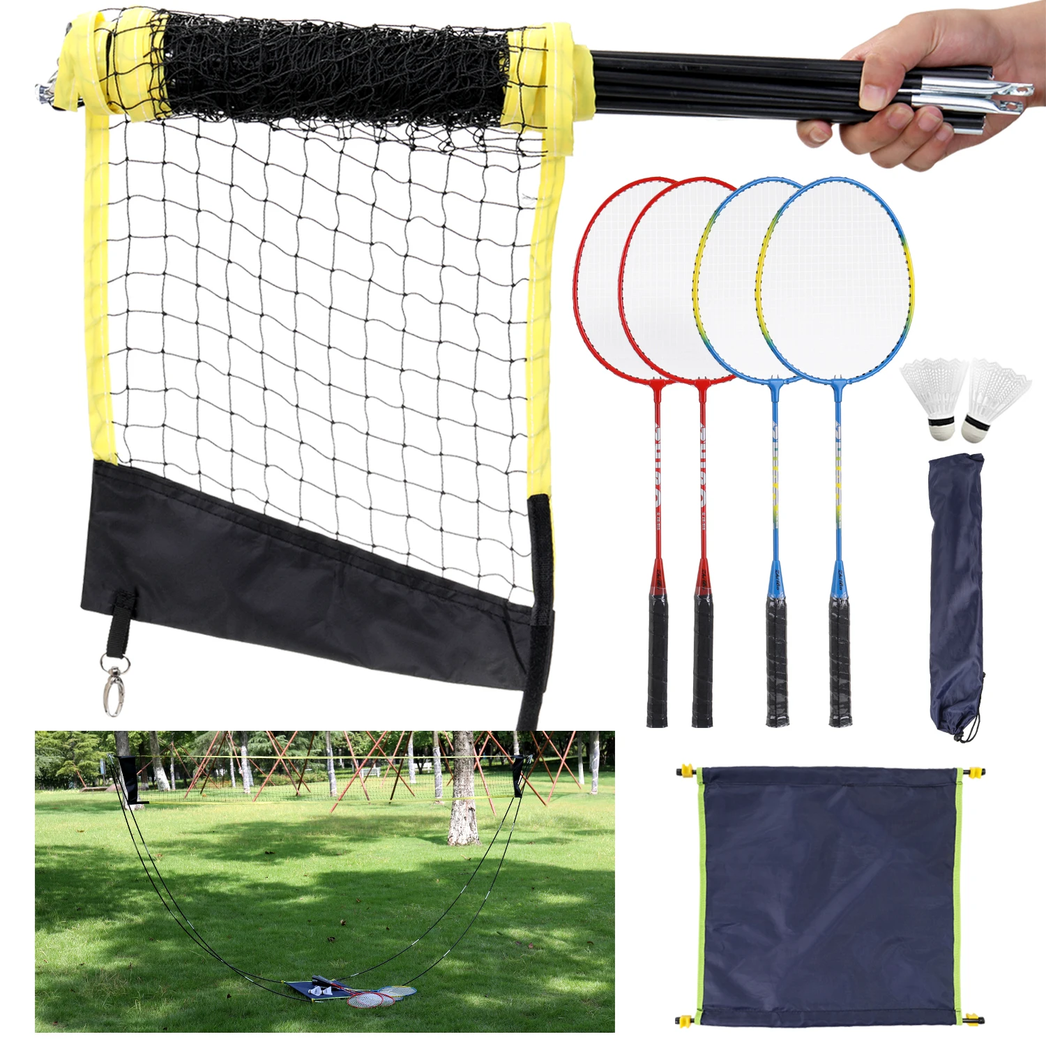 Sports Badminton Set Rackets Birdies Net Adjustable Polls Beach or Backyard Combo Games | Спорт и развлечения