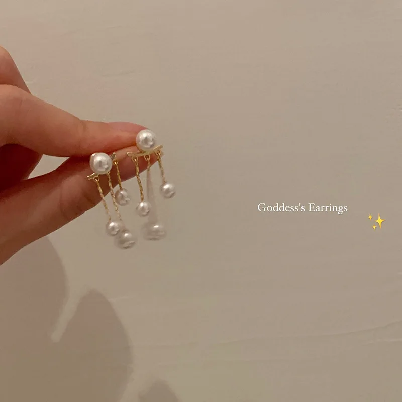

Genuine 925 Sterling Silver Pearls Tassel Earrings Front Back Post Drop Earring Fine Jewelry for Women