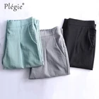 Брюки женские хлопково-льняные до щиколотки, Тонкие штаны с эластичным завышенным поясом, лето 2020