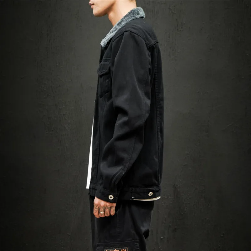 Plus Velvet Thick Denim Jacket Men's Slim Warm Fashion Casual Cotton Fur Collar Denim Jacket Man Streetwear Bomber Jacket Men