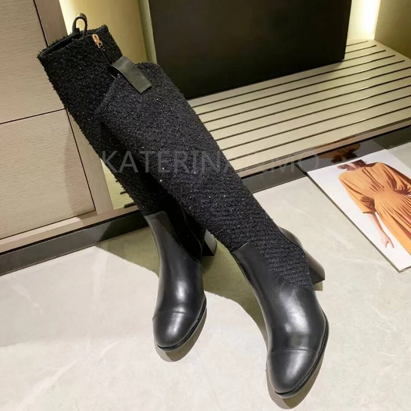 

2021 модные женские сапоги из натуральной кожи, сапоги до колена, женские нескользящие мартинсы на каблуке, универсальная женская обувь на мо...