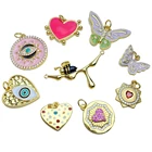 Эмалевые подвески в виде бабочки, сердца, сглаза, голубой глаз, пчела, подвеска, ожерелье, серьги, браслет, ювелирные изделия, медные милые аксессуары