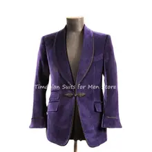 2Pcs Shawl Lapel Coat Custom Made Purple Velvet Blazer Black Trousers Men's Suits Sets Groomsmen Wedding Party Wear Jacket+Pants (3)