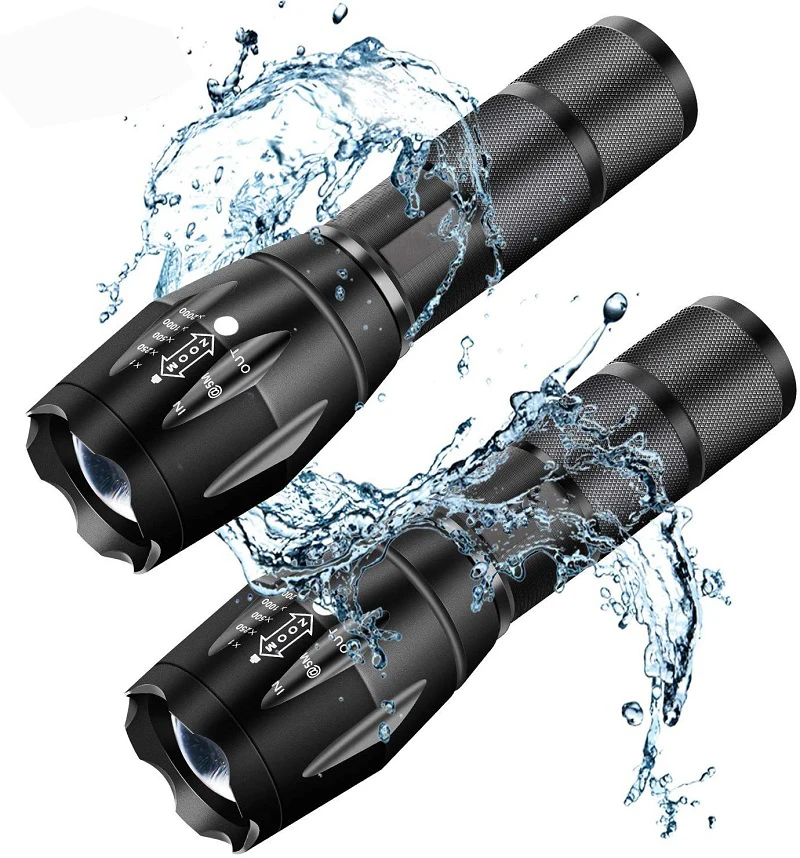 

Ultra Bright LED Flashlight Portable Torch T6/L2/V6 Waterproof Light, Zoomable use 18650 battery 5 Modes Best for Camping
