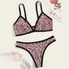 Комплект женского нижнего белья с леопардовым принтом, трусики-стринги, комплект нижнего белья