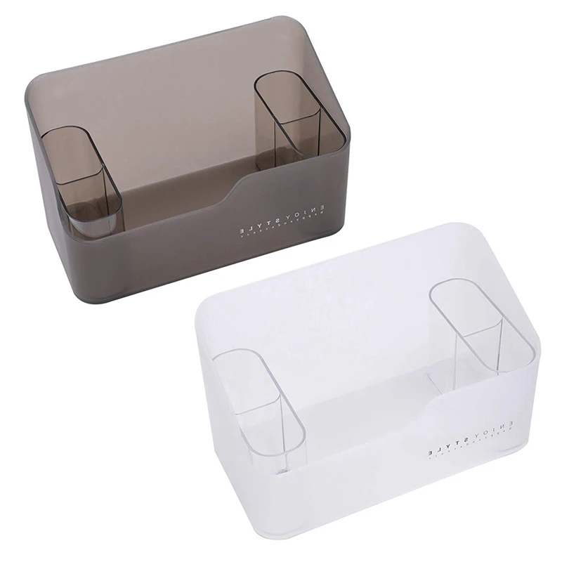 

2 Set Clear Plastic Makeup Organizer, Small Countertop Makeup Holder for Bedroom, Bathroom Vanity, Grey & White(6 PCS)