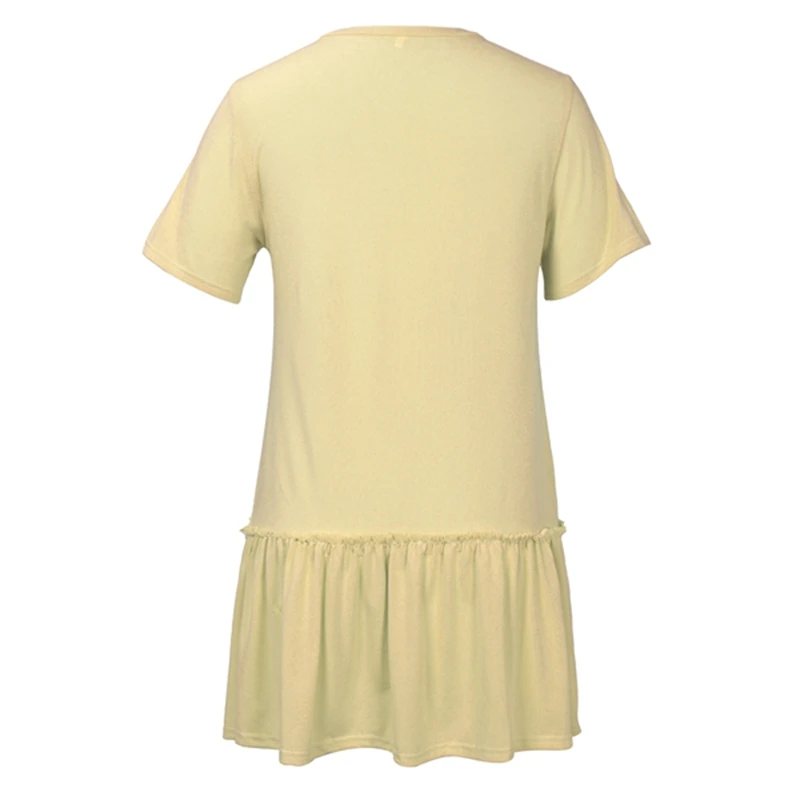 

Women'S Summer Solid Color Short Sleeve Loose Round Neck Ruffled Dress