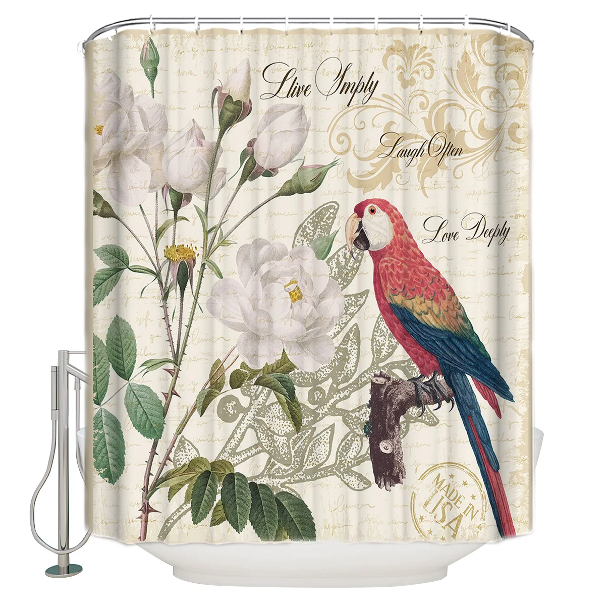 

Винтажная душевая занавеска Love Deep Bird в виде розы с буквами для ванной комнаты, водонепроницаемая занавеска для ванны с крючком, декор для ва...