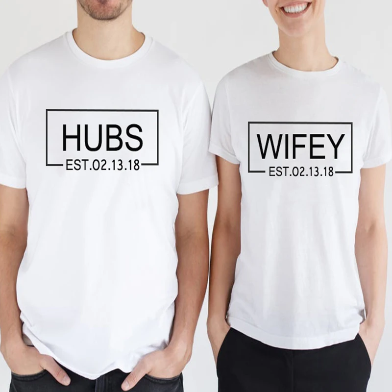 

Hubs and Wifey Shirts Custom Wedding Tshirt Men Husband and Wife Honeymoon Tee Just Married Tops Couples Matching 2019