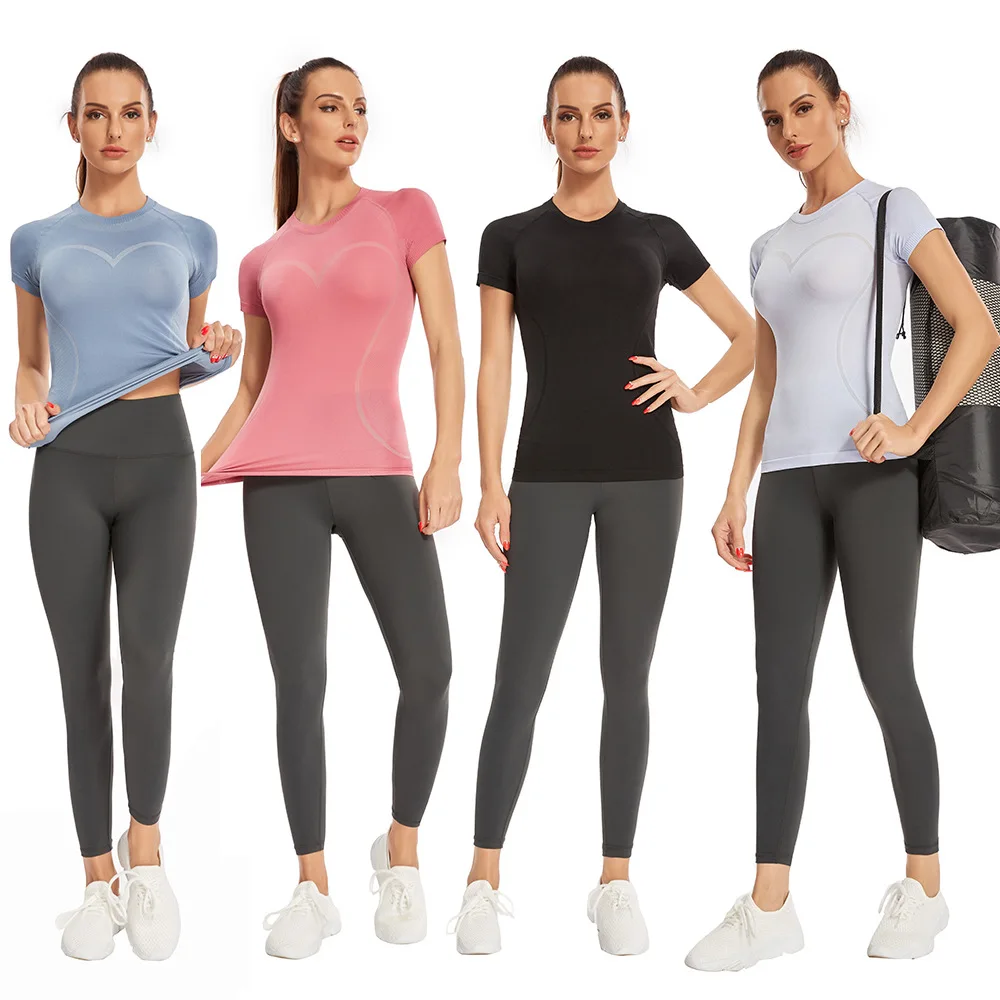 

Sports Short Sleeved Women's Elastic ComfortableWorkout Shirts Yoga Tops Activewear Round-Neck T-Shirts Run Nude Fitness T-shirt