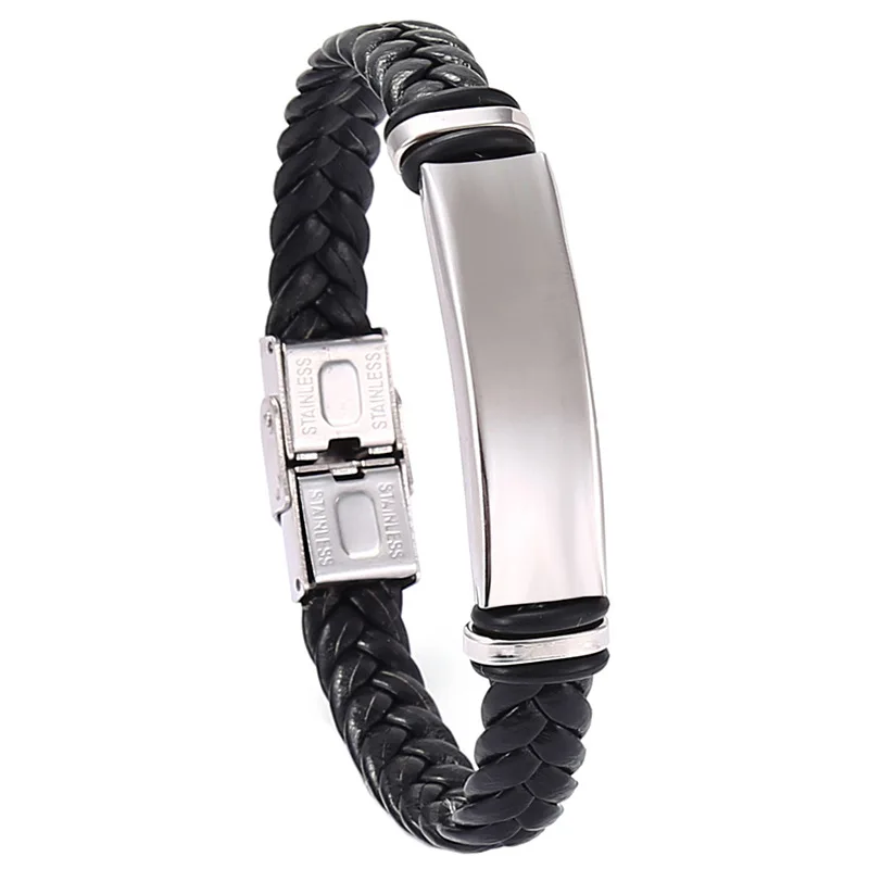 

Simple leisure stainless steel bracelet men's and women's leather woven titanium steel Leather Bracelet factory direct sales