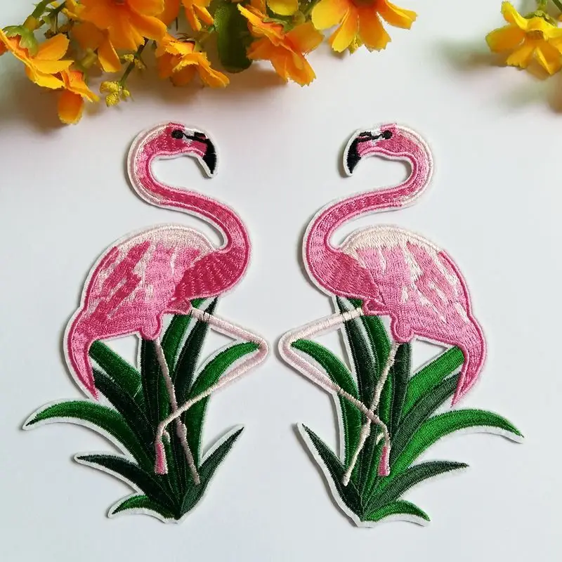 2PCS/lot 8.8cm*14cm Flamingos Patch Badge Iron On Cartoon Patches Cheap Cute Sewing Embroidered For Kids Clothes Appliq - купить по
