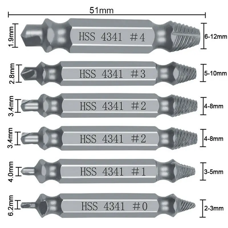 

6 Pcs Broken Damaged Bolt Remover Screw Extractor Drill Bits Guide Power Tools