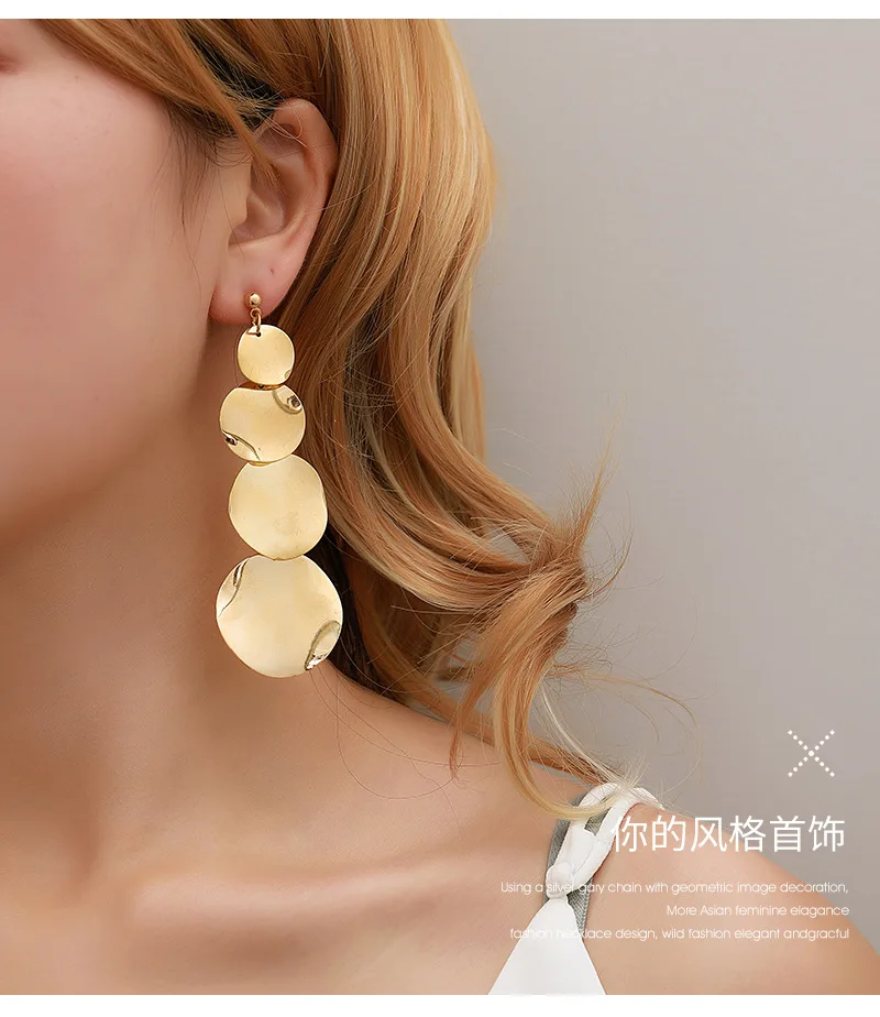 Большие круглые металлические длинные серьги клипсы в стиле рок панк для женщин